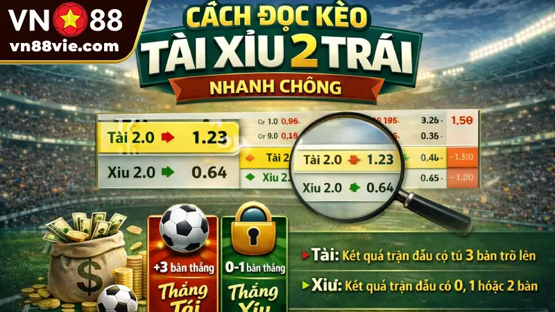 Kèo tài xỉu 2 trái - 3 Bí kíp đánh bất bại tại nhà cái VN88 Cách đọc kèo tài xỉu 2 trái nhanh chóng
