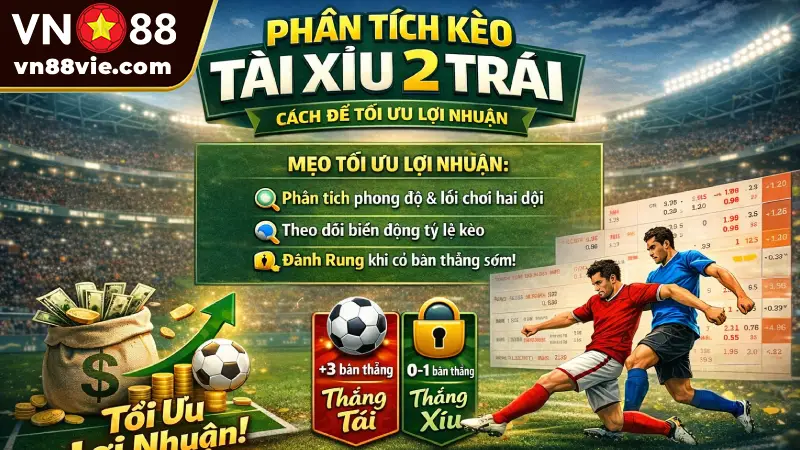 Kèo tài xỉu 2 trái - 3 Bí kíp đánh bất bại tại nhà cái VN88 Phân tích kèo tài xỉu 2 trái - Cách để tối ưu lợi nhuận